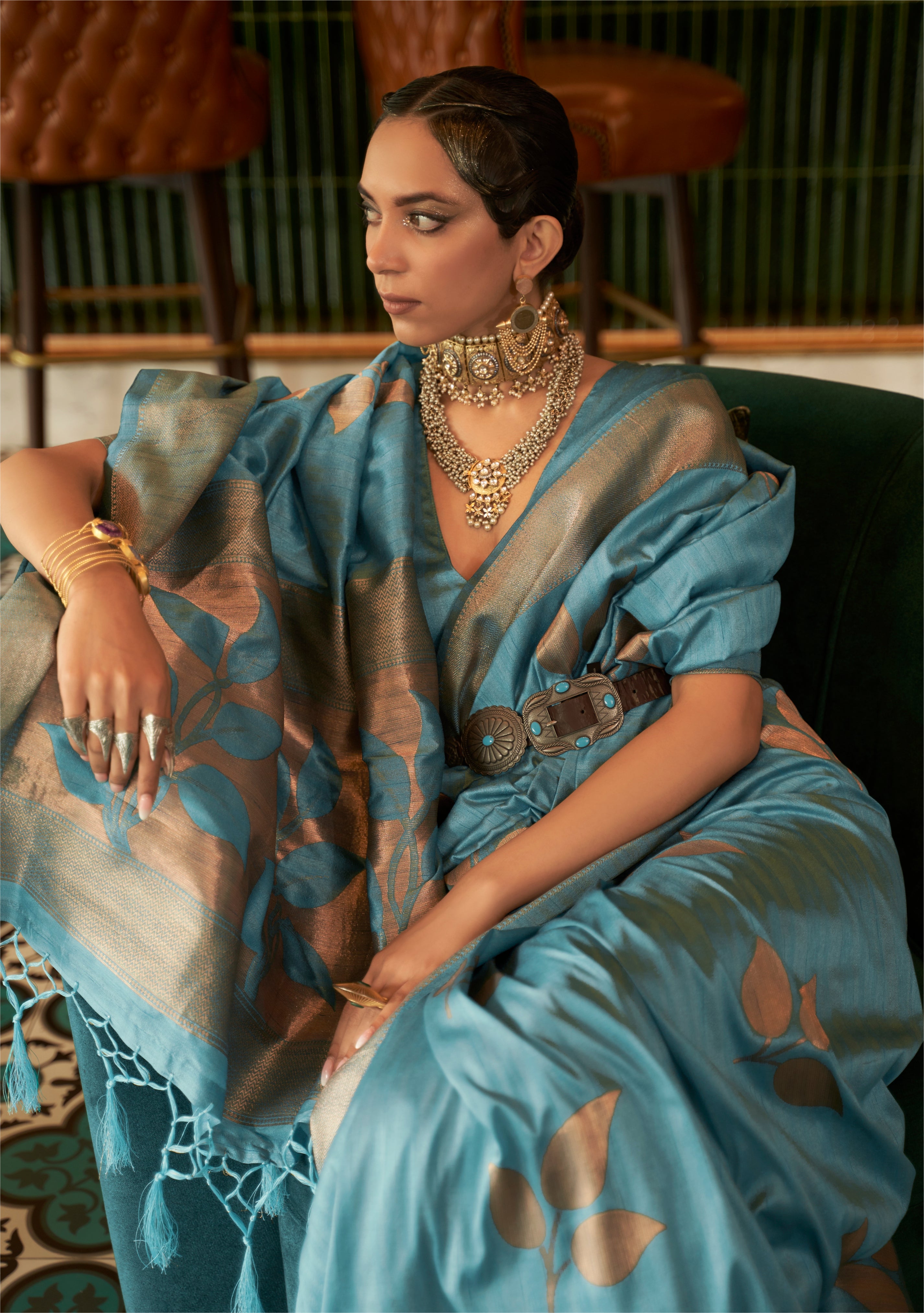 KOSHLIN SILK COPPER ZARI HANDLOOM WEAVING SILK SAREE