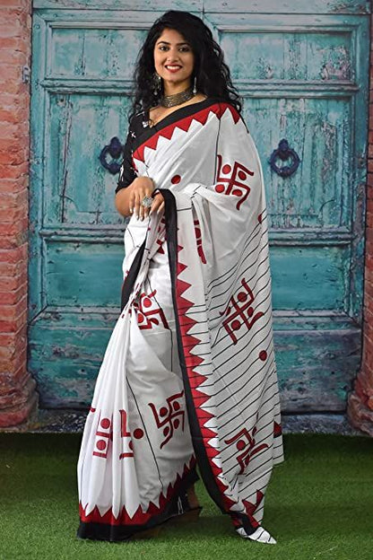 Handicraft Ladies Ikat Pure soft Cotton Sari With Blouse Piece Sathiya