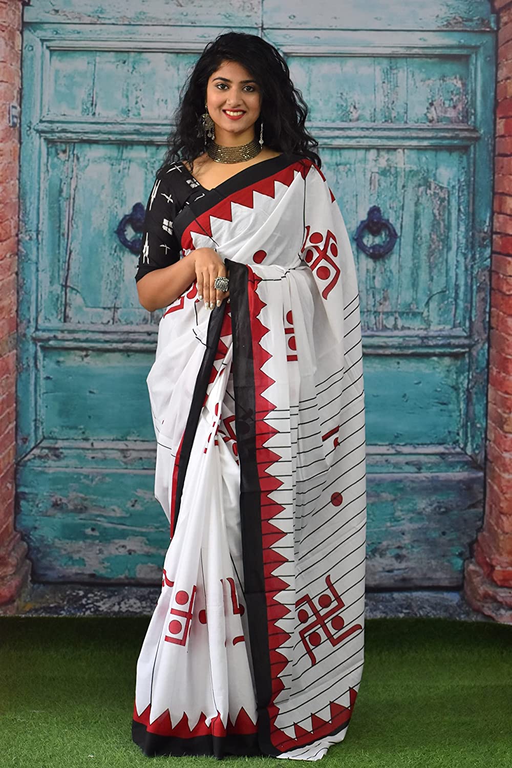 Handicraft Ladies Ikat Pure soft Cotton Sari With Blouse Piece Sathiya