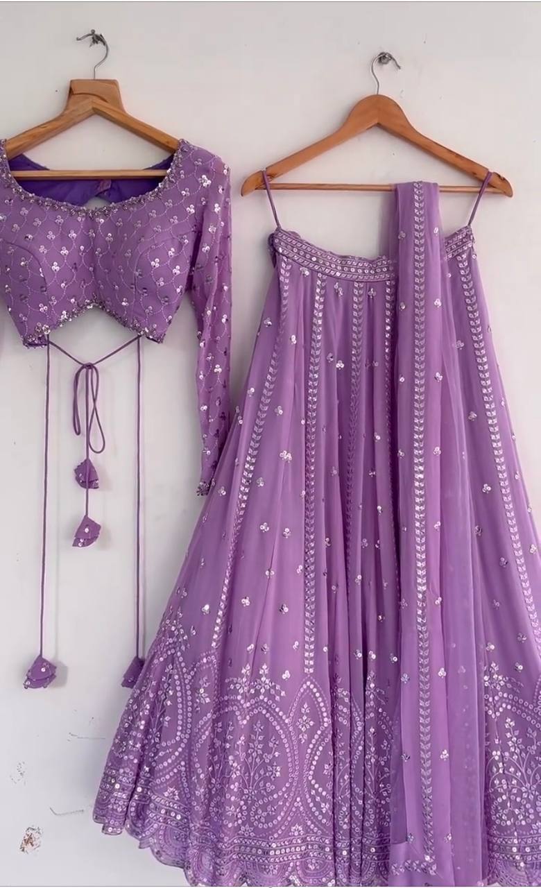 Light Purple Colour Embroidered Attractive Party Wear Silk Lehenga choli