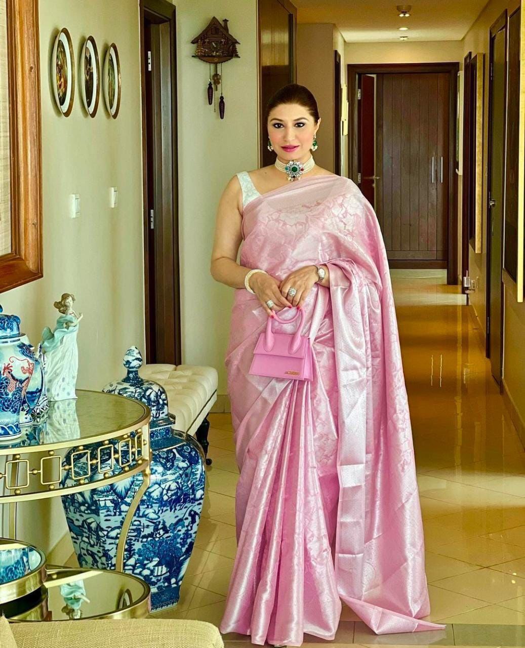 PINK Banarasi  zari  woven SOFT LICHI SILK SAREE