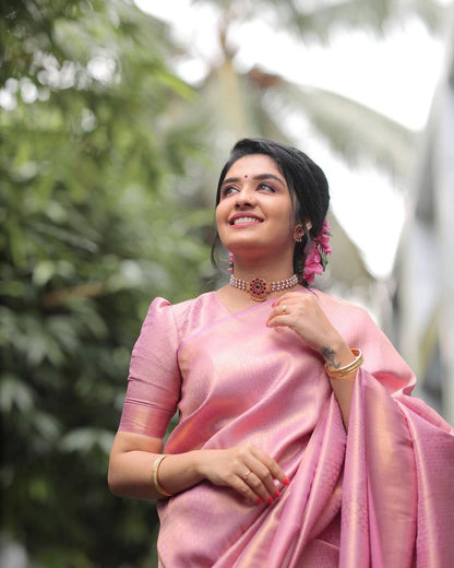 PINK Banarasi  zari  woven SOFT LICHI SILK SAREE