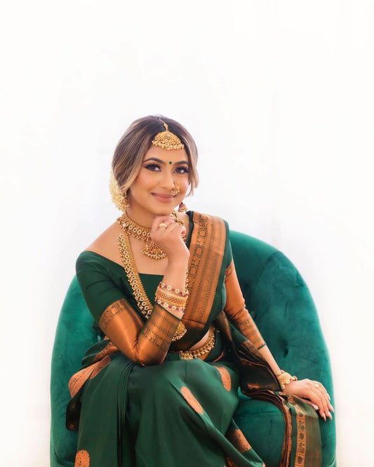 Banarasi coppar zari  woven silk GREEN SAREE