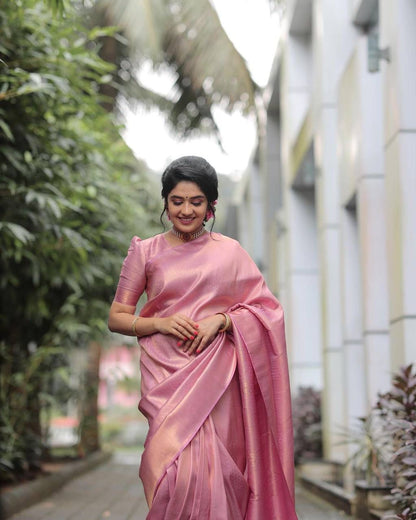 PINK Banarasi  zari  woven SOFT LICHI SILK SAREE