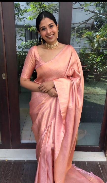 PEACH Banarasi zari  woven SILK SAREE