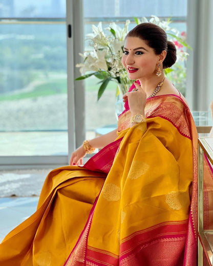 Banarasi woven  yellow SILK SAREE
