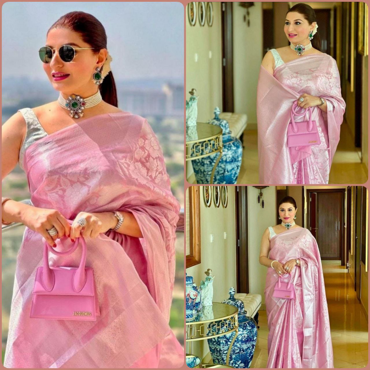 PINK Banarasi  zari  woven SOFT LICHI SILK SAREE