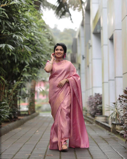 PINK Banarasi  zari  woven SOFT LICHI SILK SAREE