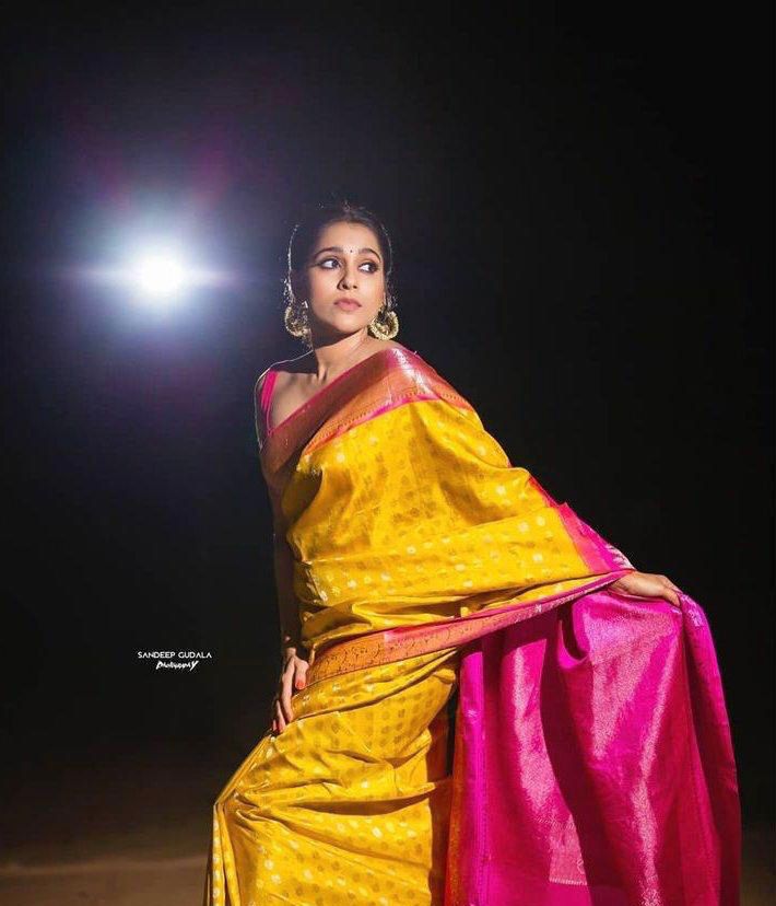 Ethinic Pocket Yellow Pink Soft Silk Saree With Jacquard Zari Weaving Work.