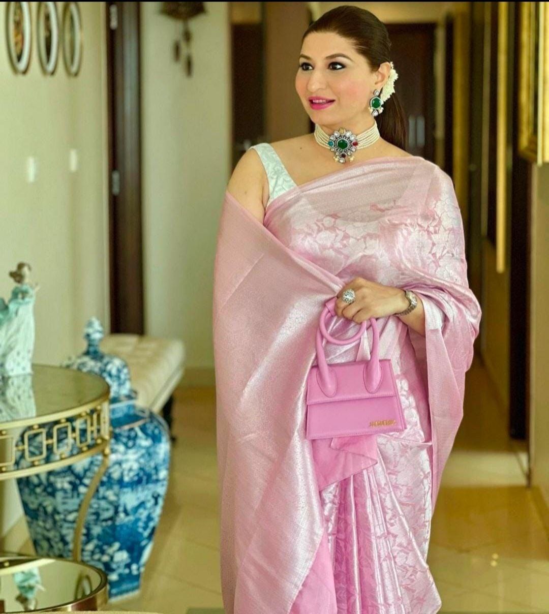 PINK Banarasi  zari  woven SOFT LICHI SILK SAREE
