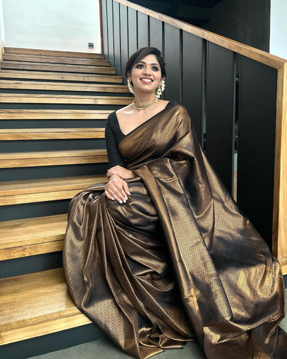 Banarasi zari  woven BLACK GOLDEN SAREE