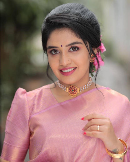 PINK Banarasi  zari  woven SOFT LICHI SILK SAREE